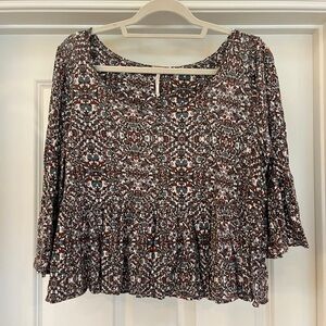 Free People Flowy Long Sleeve Floral Cropped Blouse